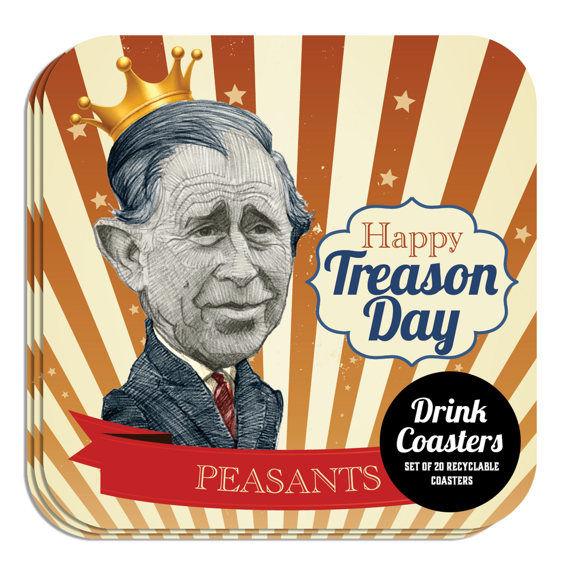 Coaster: Holiday, Happy Treason Day Peasants - Pack of 6