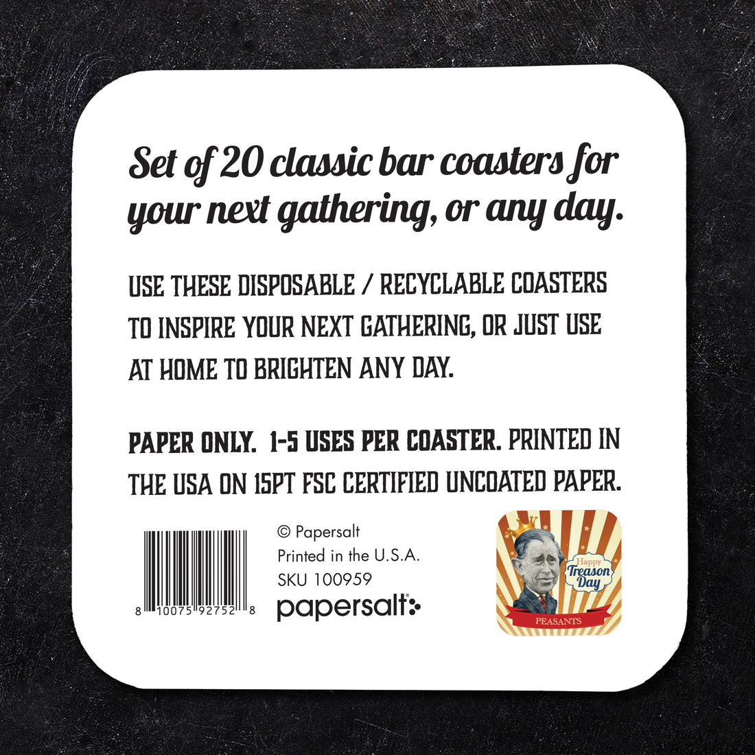 Coaster: Holiday, Happy Treason Day Peasants - Pack of 6
