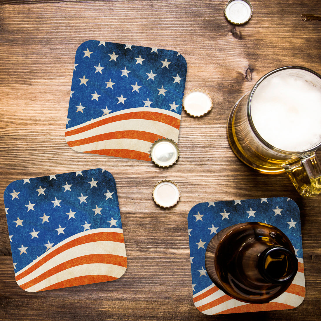 Coaster: Holiday, Rustic Flag - Pack of 6