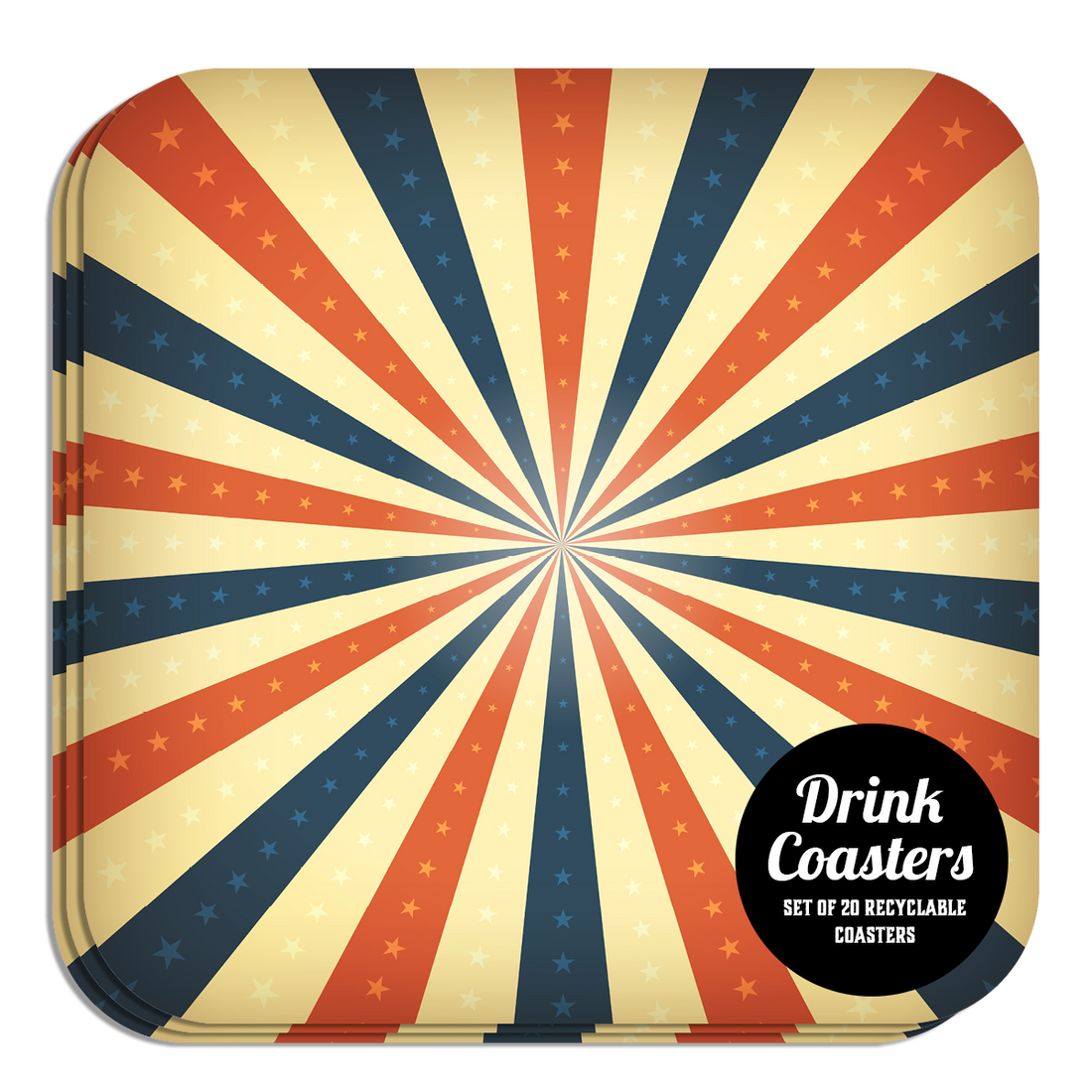 Coaster: Holiday, Red White and Blue Starburst Pattern - Pack of 6