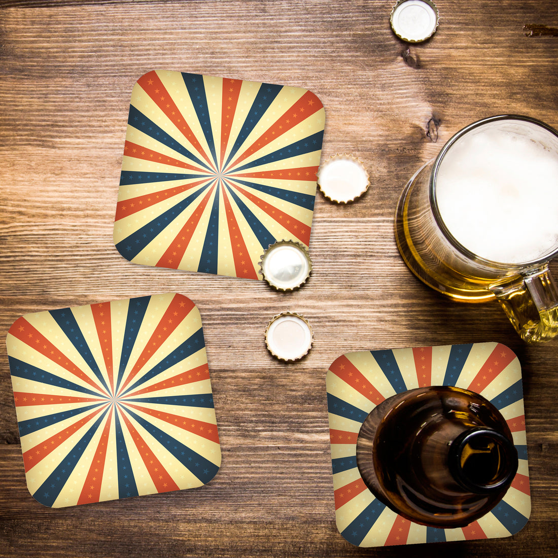 Coaster: Holiday, Red White and Blue Starburst Pattern - Pack of 6