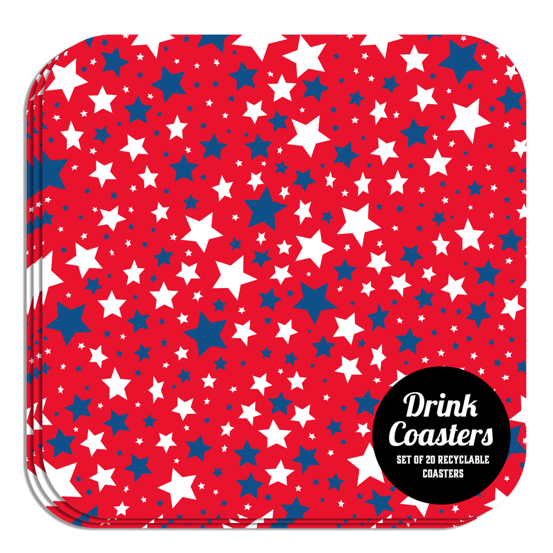Coaster: Holiday, Red White and Blue Stars - Pack of 6