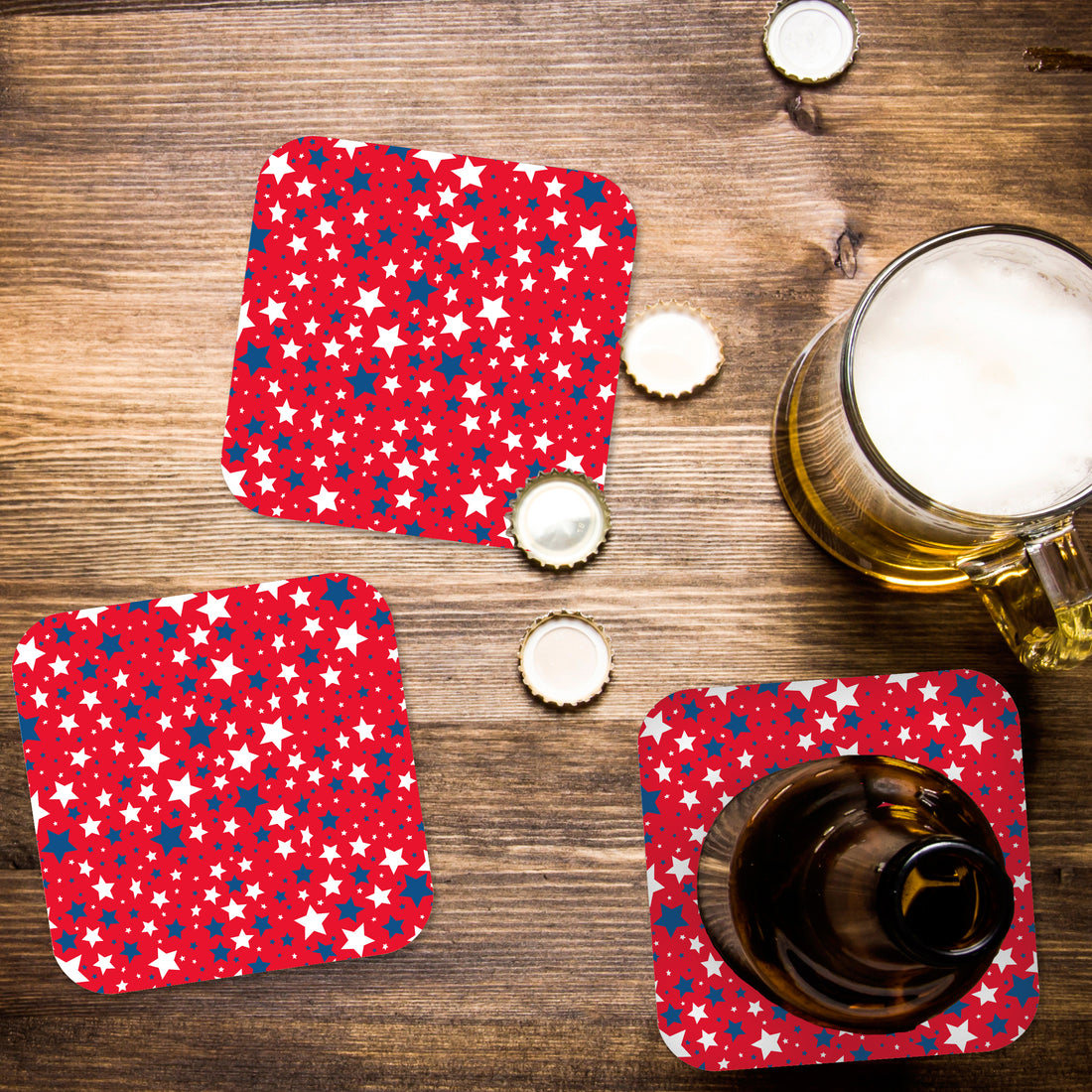 Coaster: Holiday, Red White and Blue Stars - Pack of 6