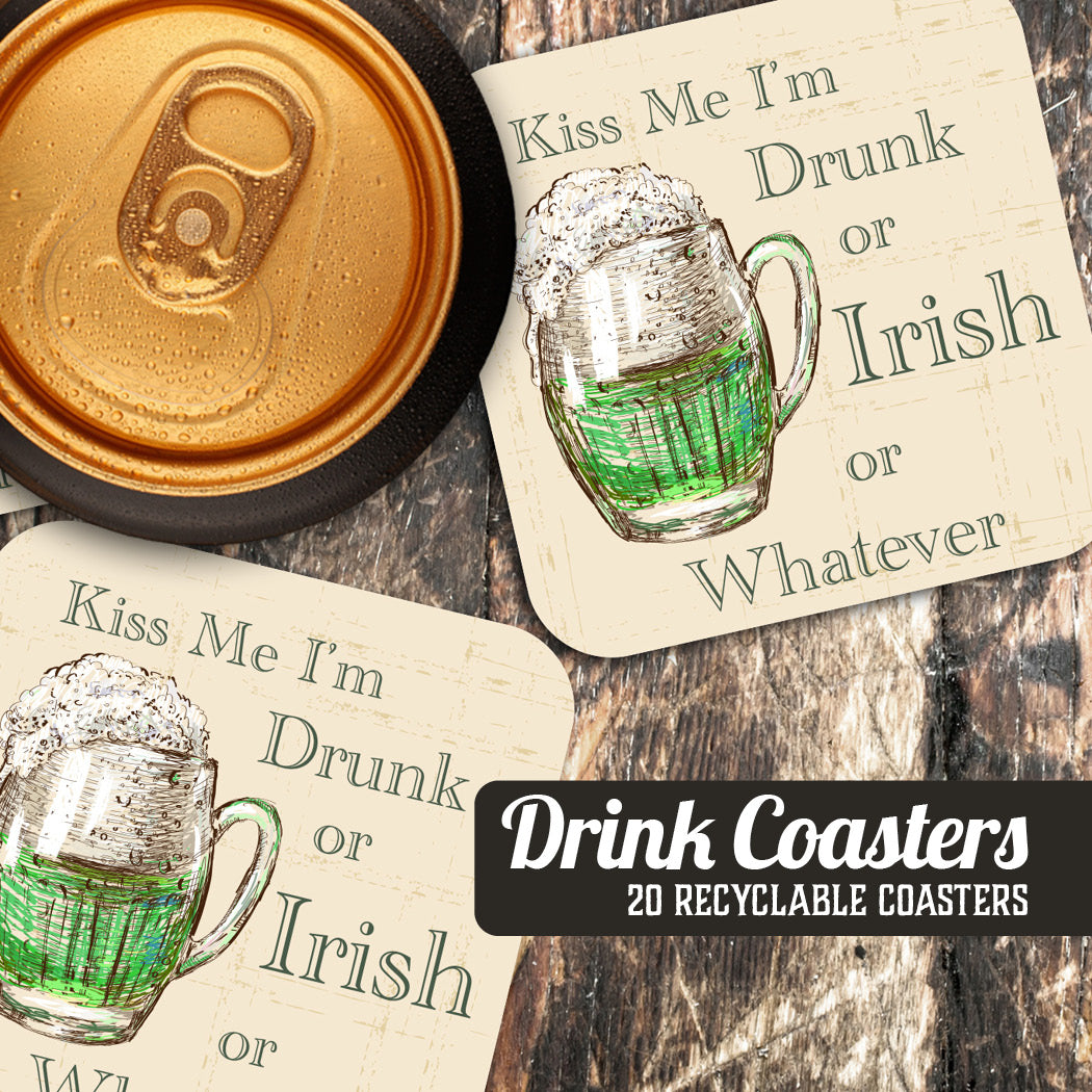 Coaster: Holiday, St. Patricks Kiss Me I'm Drunk or Irish - Pack of 6