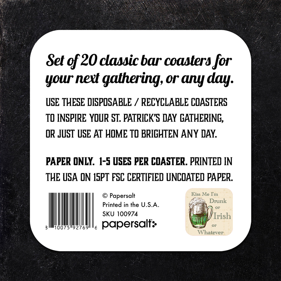 Coaster: Holiday, St. Patricks Kiss Me I'm Drunk or Irish - Pack of 6