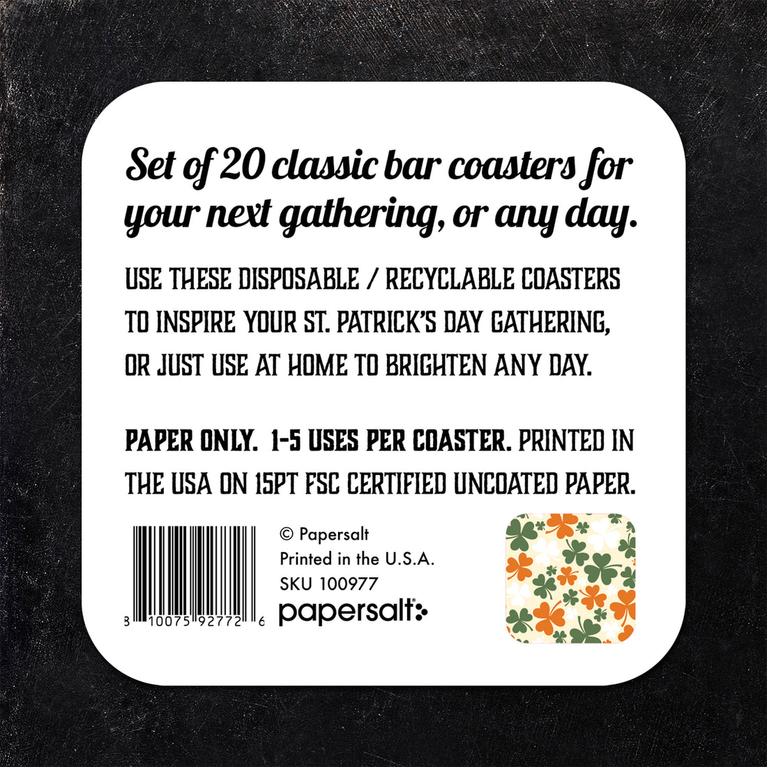 Coaster: Holiday, St. Patricks Clover Pattern - Pack of 6