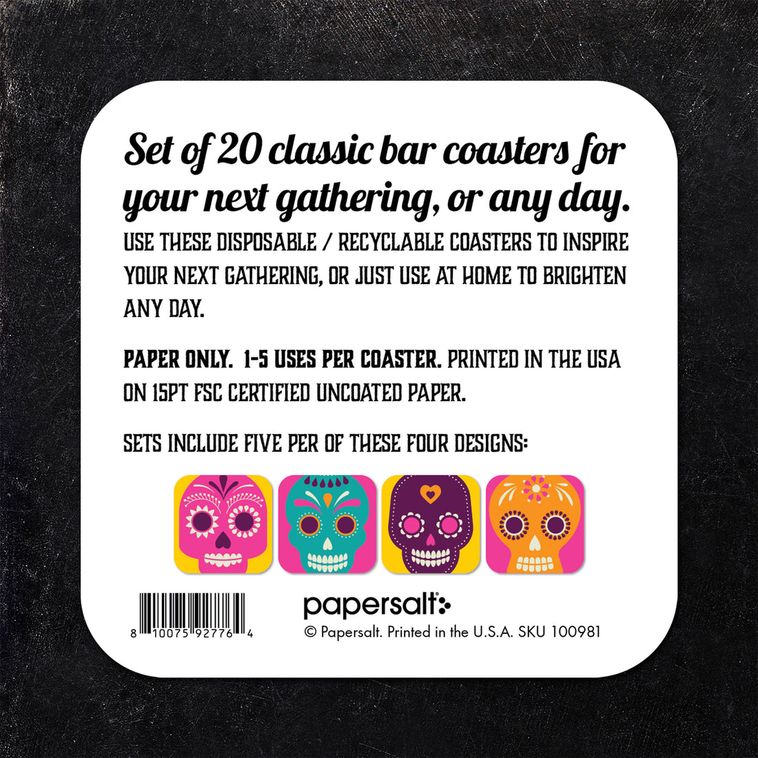 Coaster: Holiday, Day of the Dead Skulls - Pack of 6