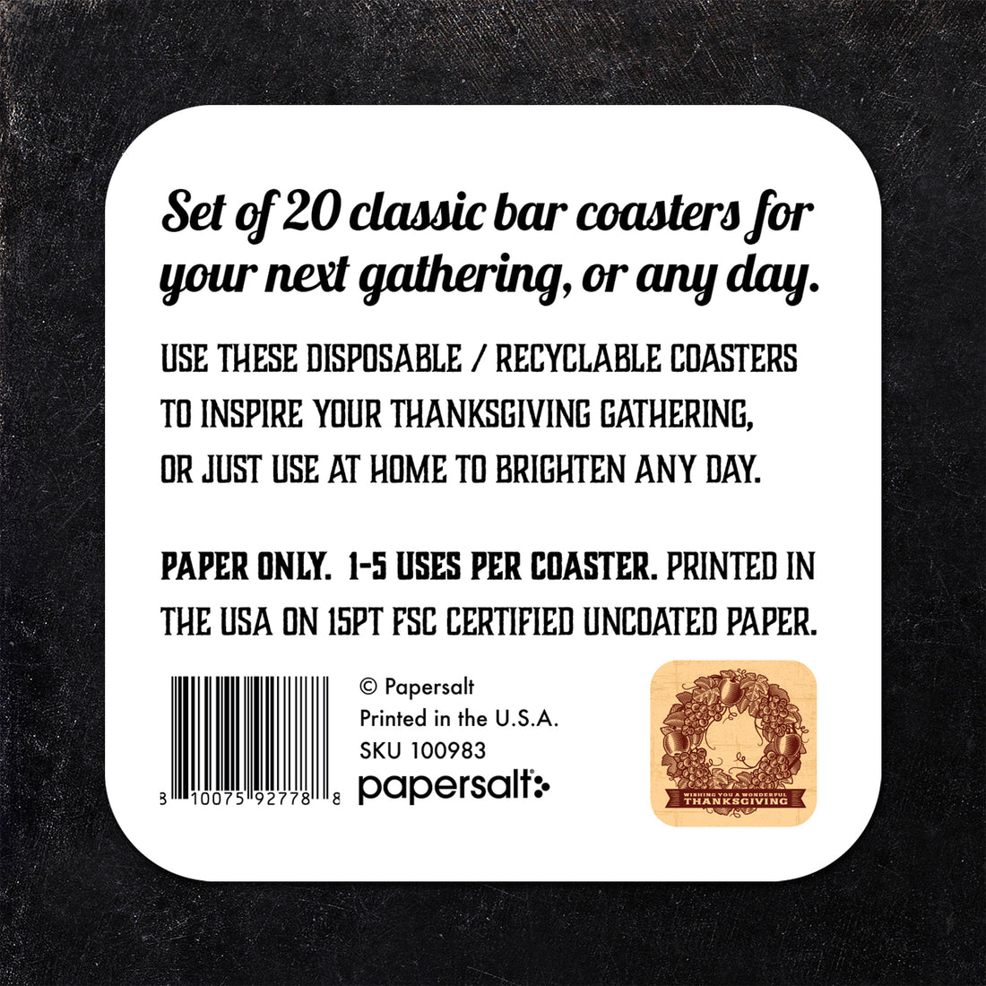 Coaster: Holiday, Thanksgiving Wishing You a Wonderful Thanksgiving - Pack of 6