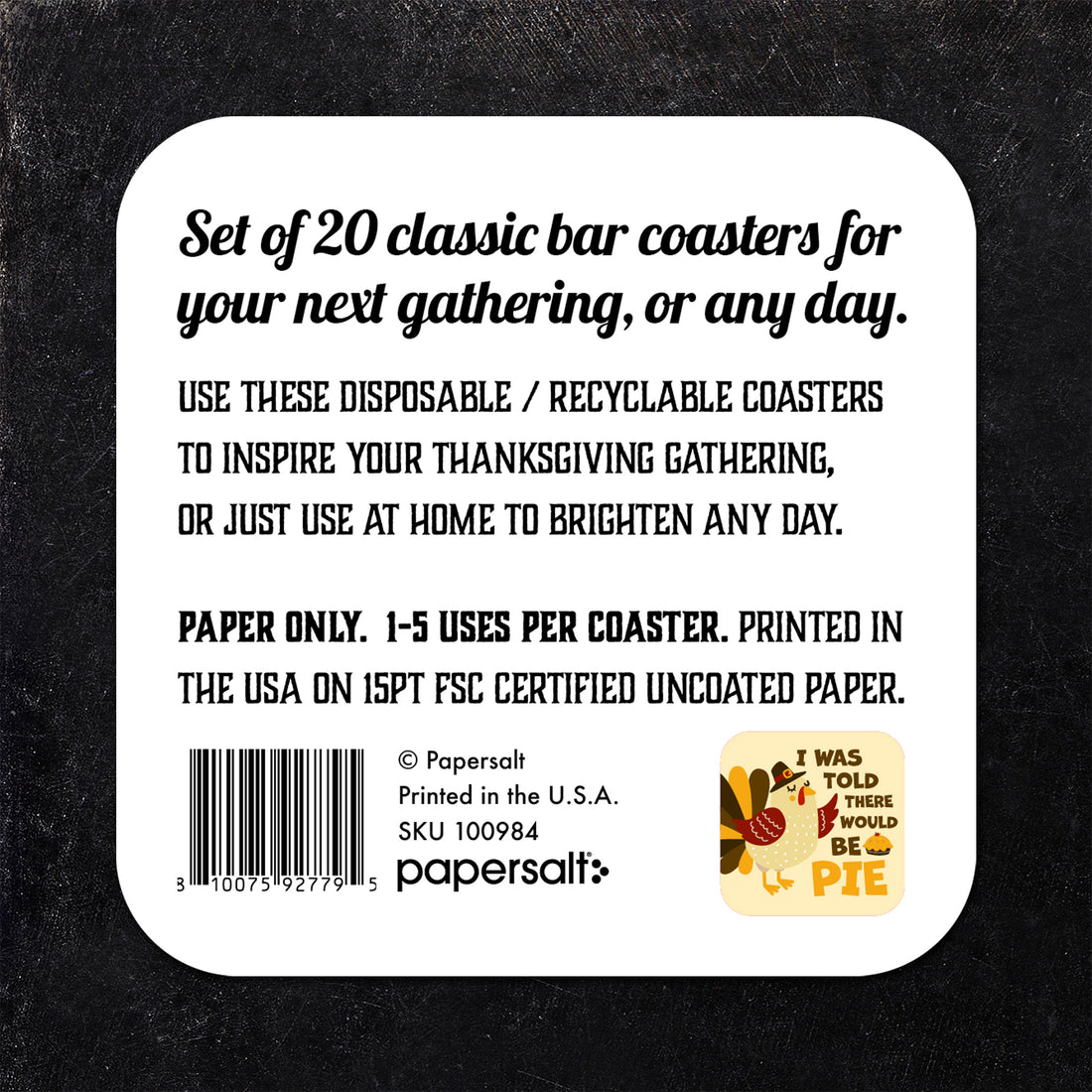 Coaster: Holiday, Thanksgiving I was Told There Would be Pie - Pack of 6