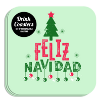 Coaster: Holiday, Christmas Feliz Navidad with Tree and Ornaments - Pack of 6