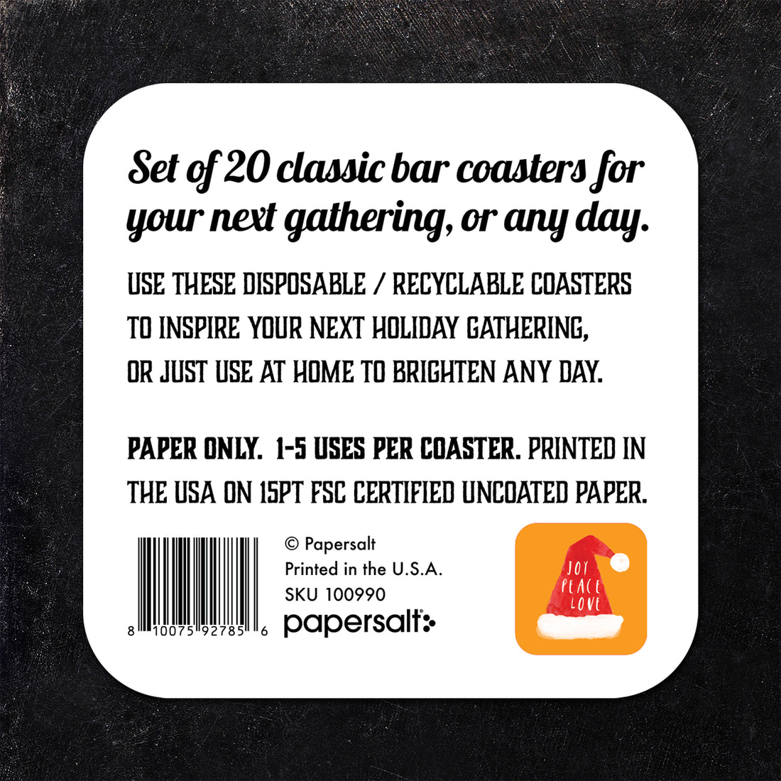 Coaster: Holiday, Christmas Joy Peace Love - Pack of 6