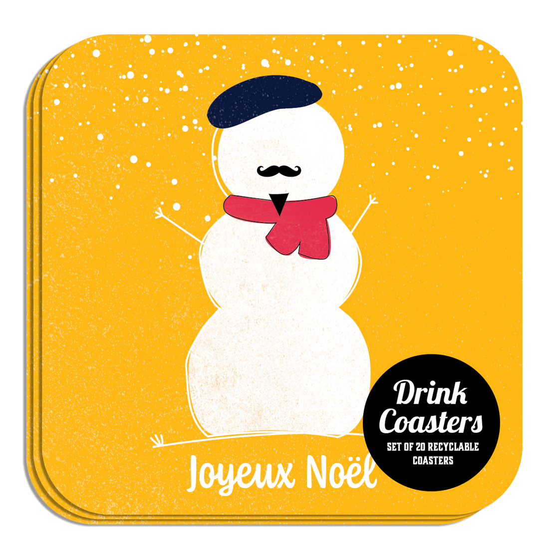 Coaster: Holiday, Christmas Joyeux Noel Snowman - Pack of 6