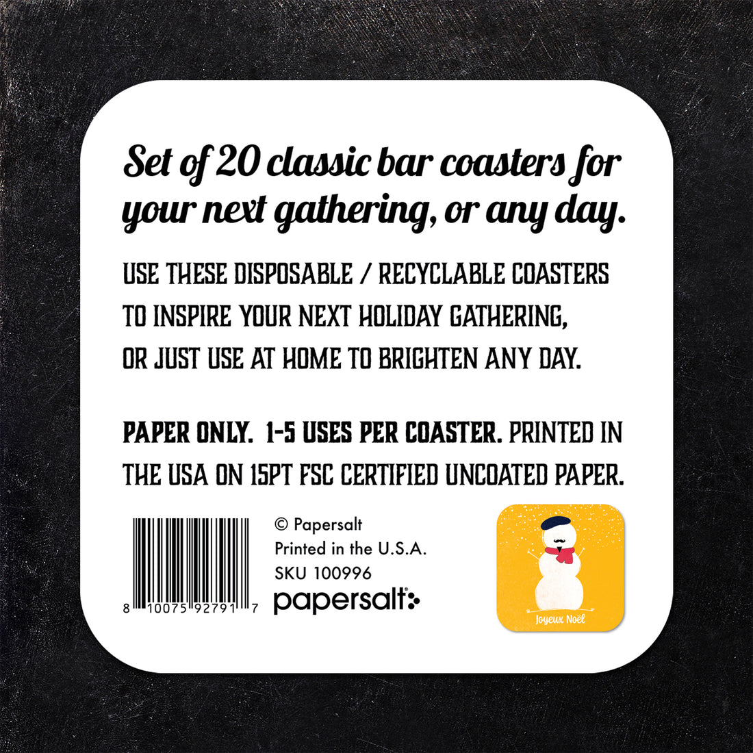 Coaster: Holiday, Christmas Joyeux Noel Snowman - Pack of 6