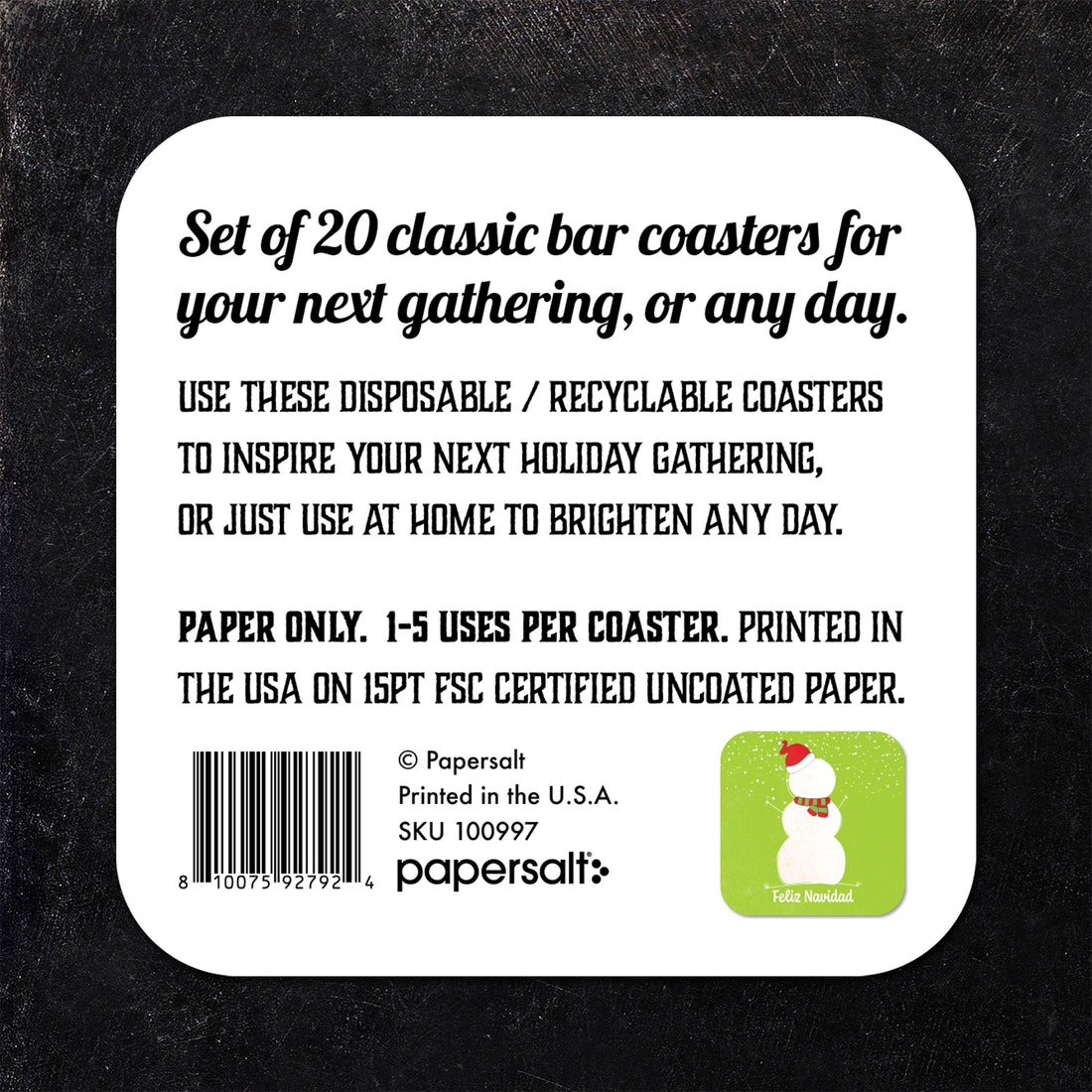 Coaster: Holiday, Christmas Feliz Navidad Snowman - Pack of 6