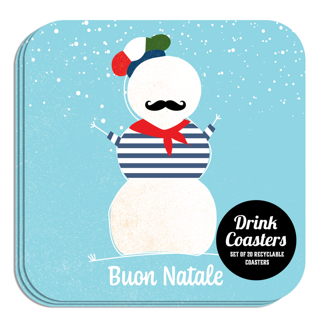Coaster: Holiday, Christmas Buon Natale Snowman - Pack of 6