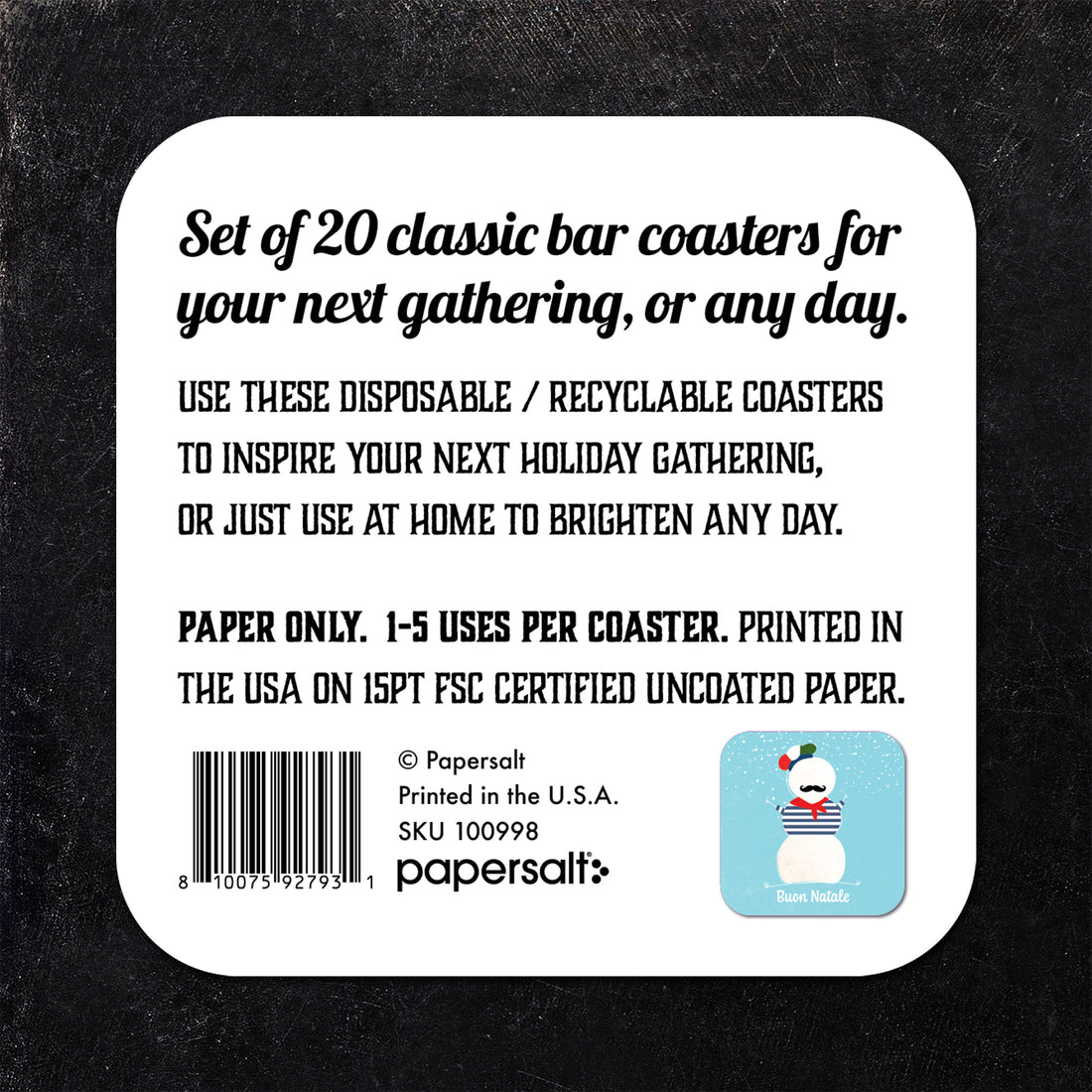 Coaster: Holiday, Christmas Buon Natale Snowman - Pack of 6