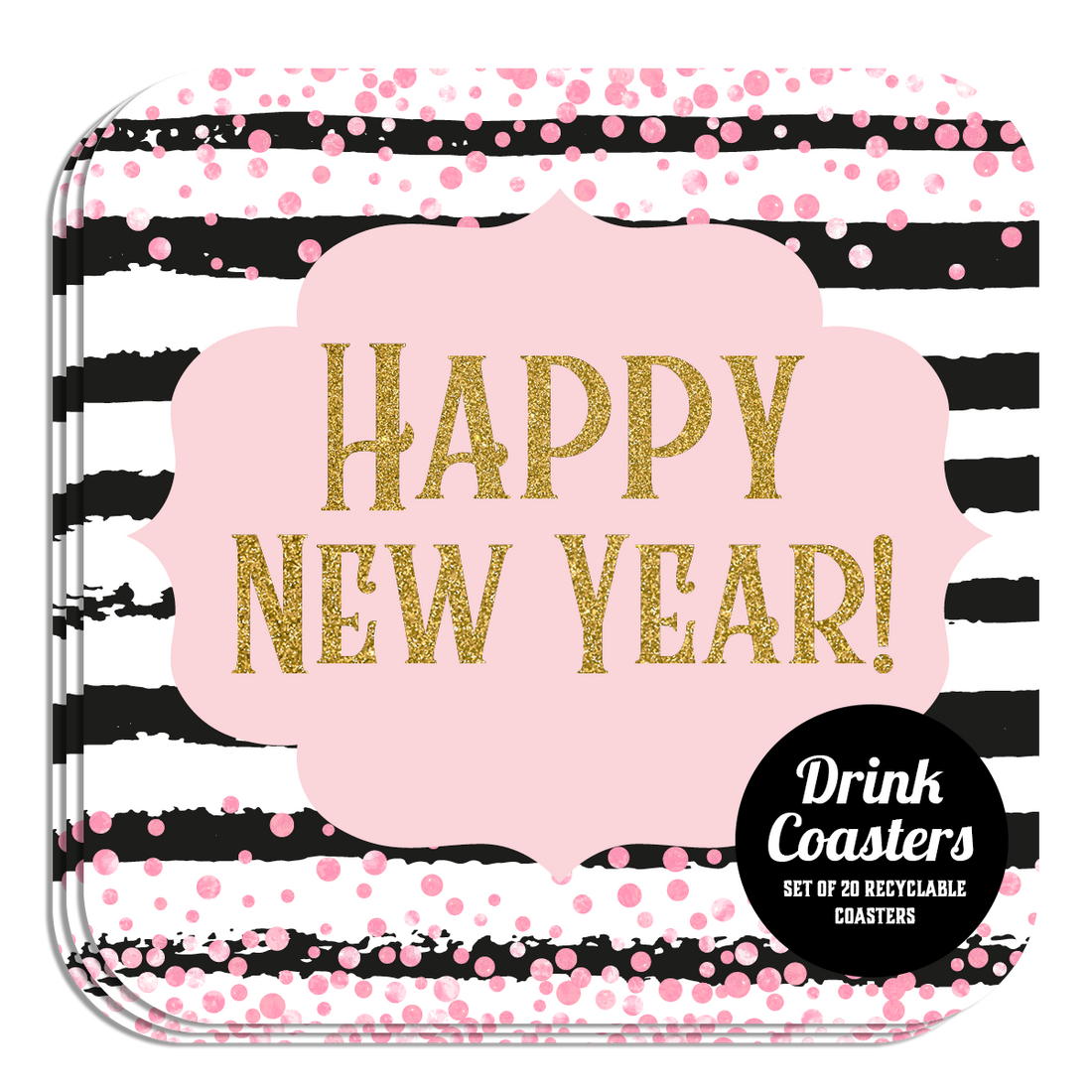 Coaster: Holiday, New Years Eve Happy New Year! - Pack of 6