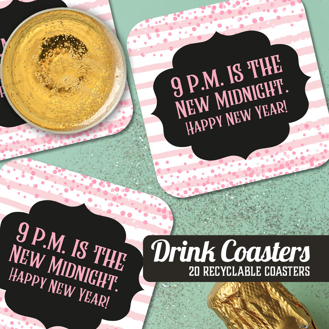 Coaster: Holiday, New Years Eve 9 P.M. is the New Midnight - Pack of 6