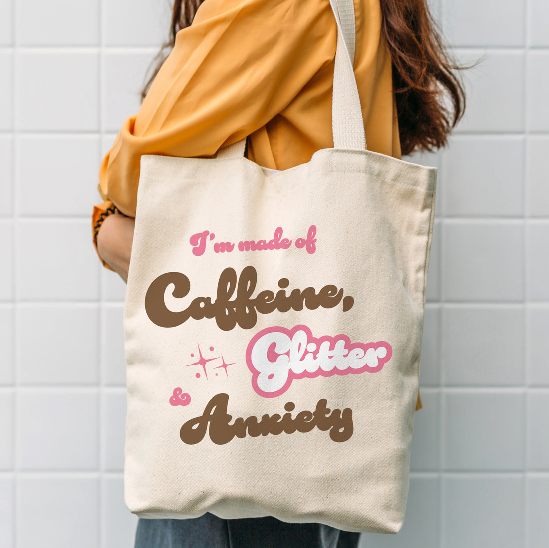 Tote Bag: Salty, I'm Made of Caffeine Glitter & Anxiety - Pack of 6