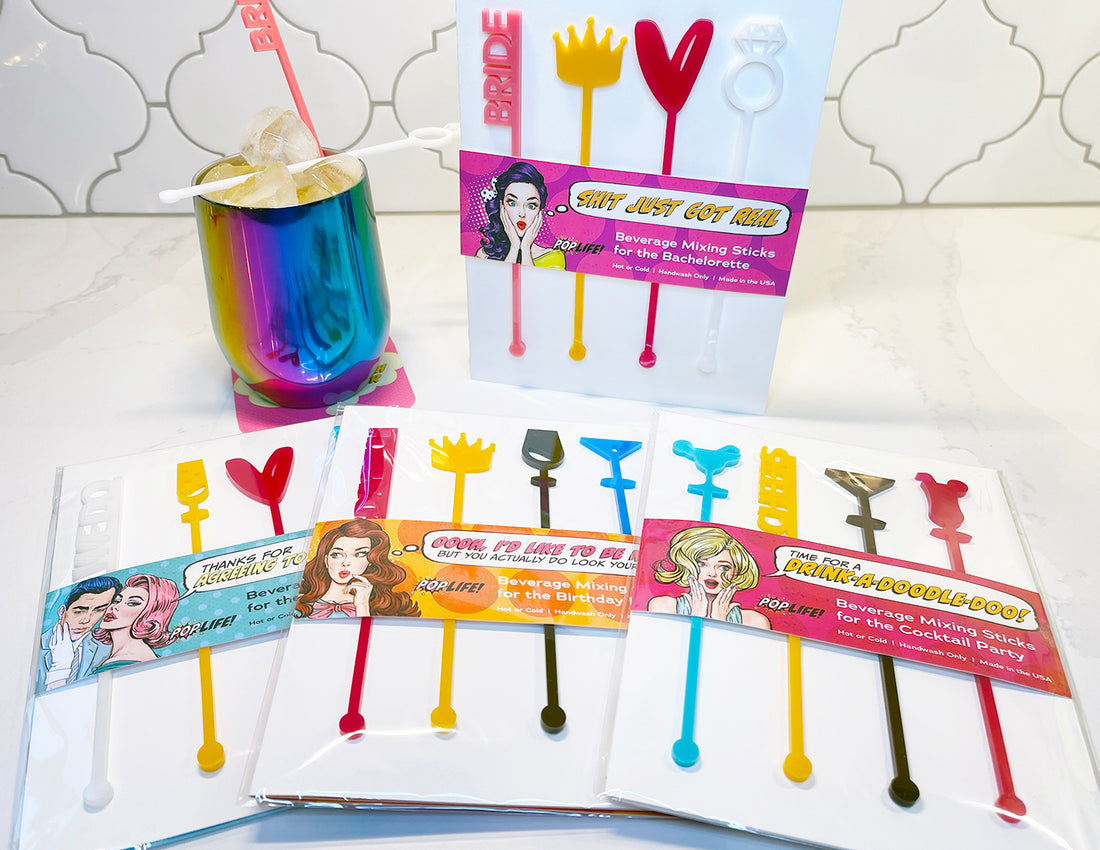 Stir Stick: Pop Life, Beverage Mixing Sticks for the Bride - Pack of 6