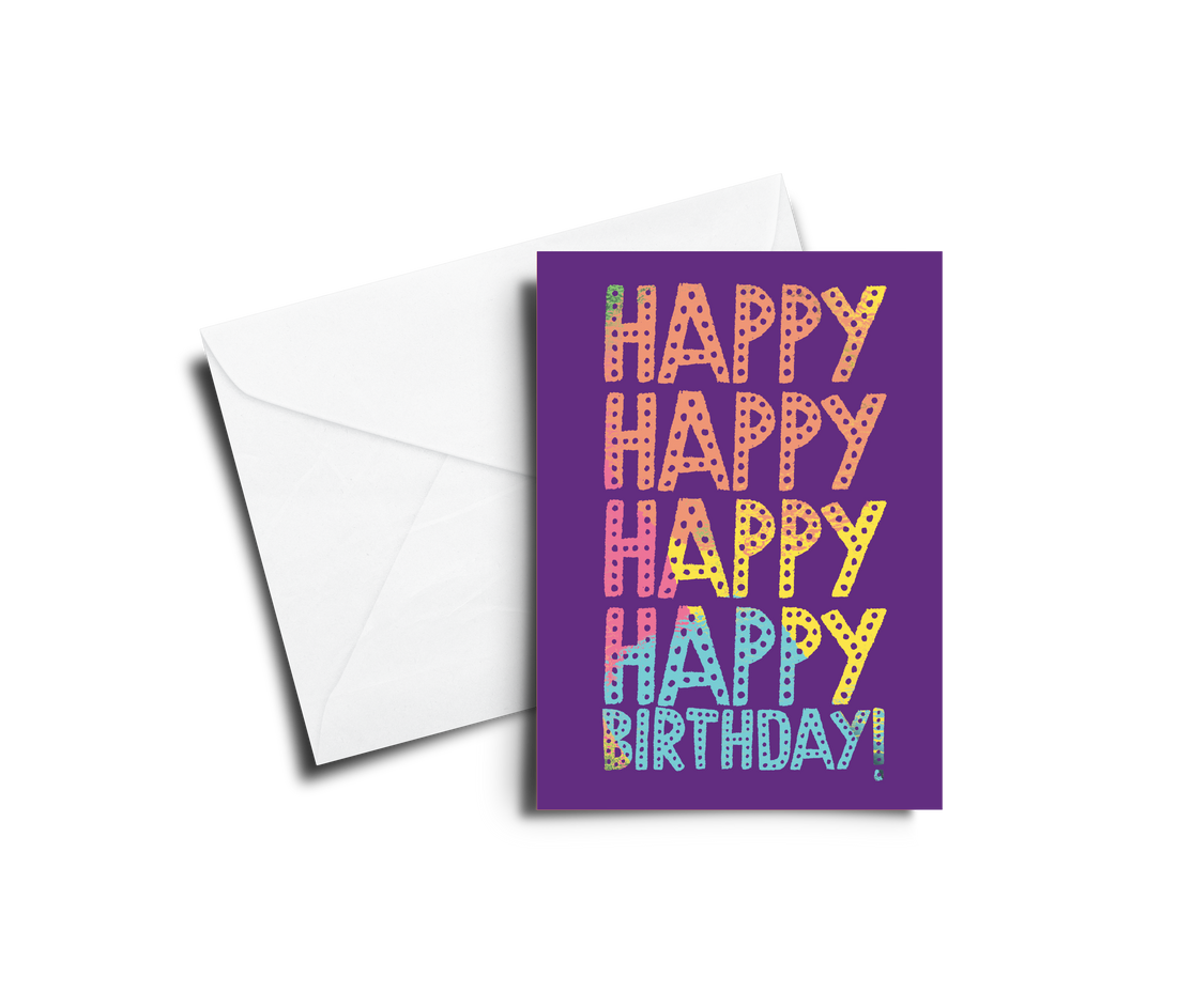 Greeting Card: Happy Happy Birthday - Purple - Pack of 6