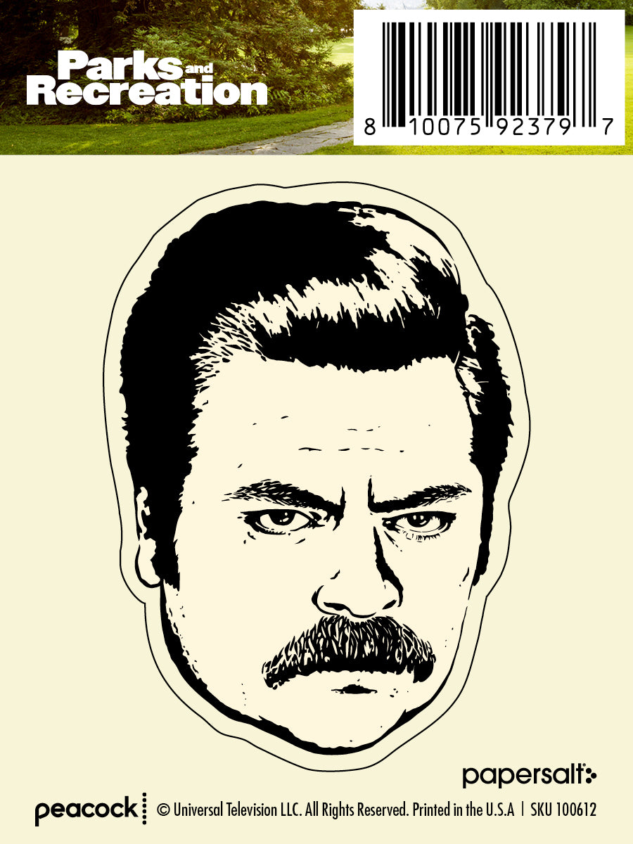 Sticker: Parks and Rec, Ron Swanson Head - Pack of 25