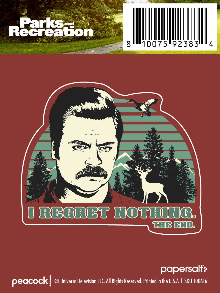 Sticker: Parks and Rec, I Regret Nothing - Pack of 25