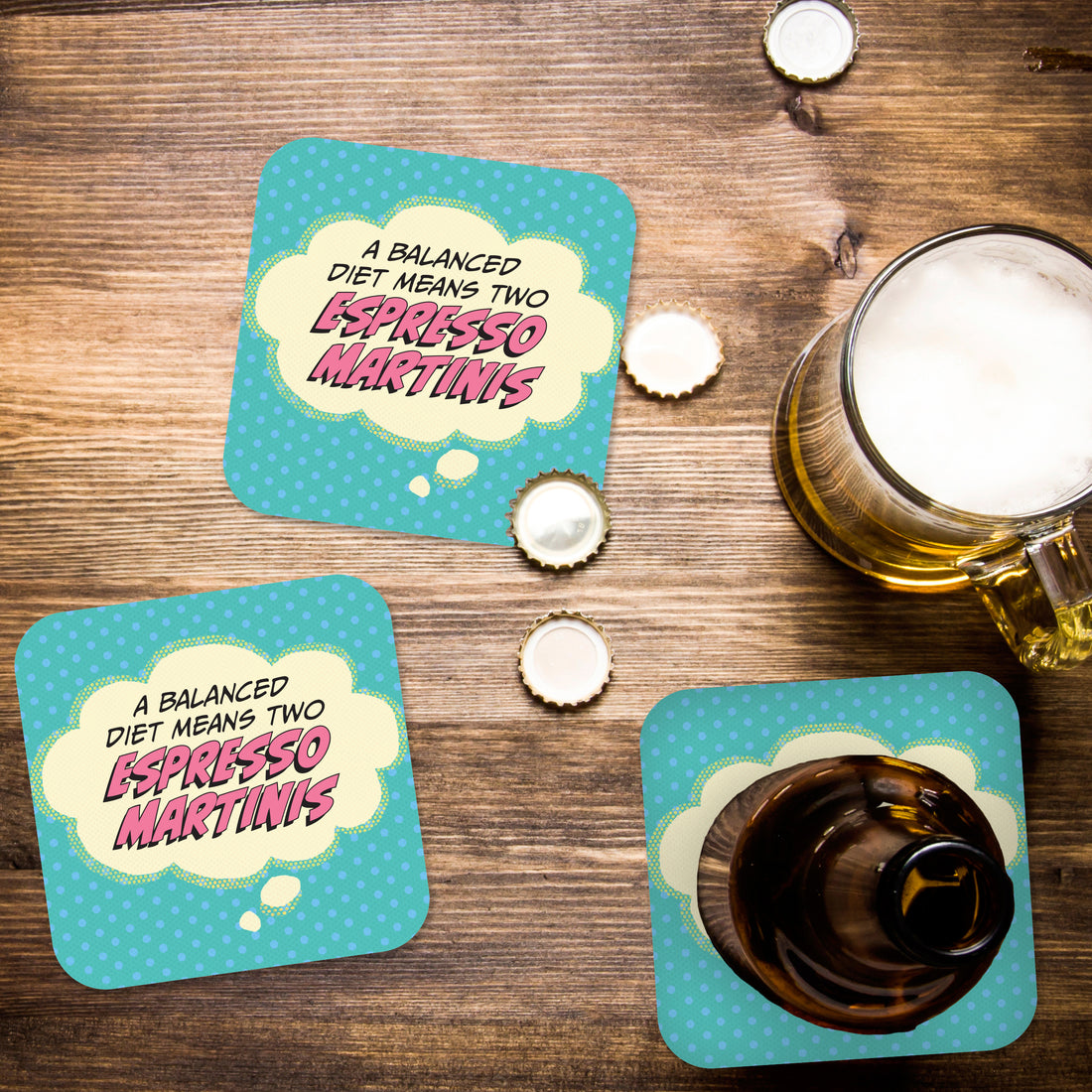 Coaster: Pop Life, A Balanced Diet Means Two Espresso Martinis - Pack of 6