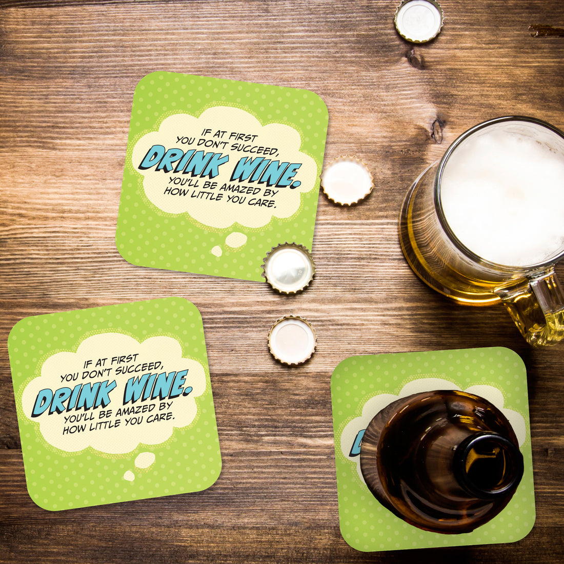 Coaster: Pop Life, If at First You Don't Succeed, Drink Wine - Pack of 6