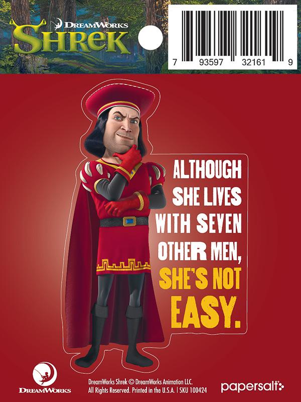 Sticker: Shrek, Lord Farquaad She's Not Easy - Pack of 25