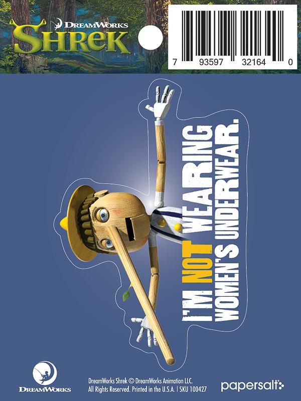 Sticker: Shrek, Pinocchio I'm NOT Wearing Women's Underwear - Pack of 25