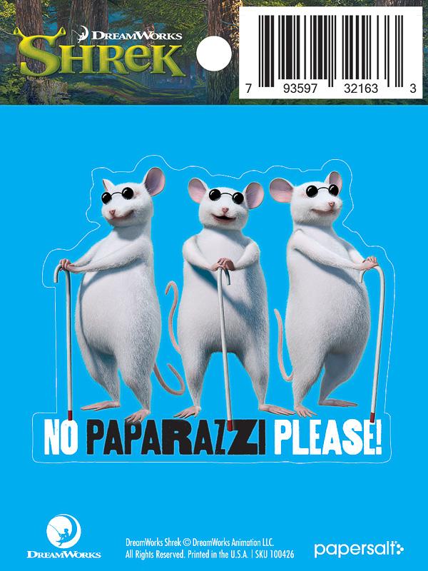 Sticker: Shrek, Three Blind Mice No Paparazzi Please - Pack of 25
