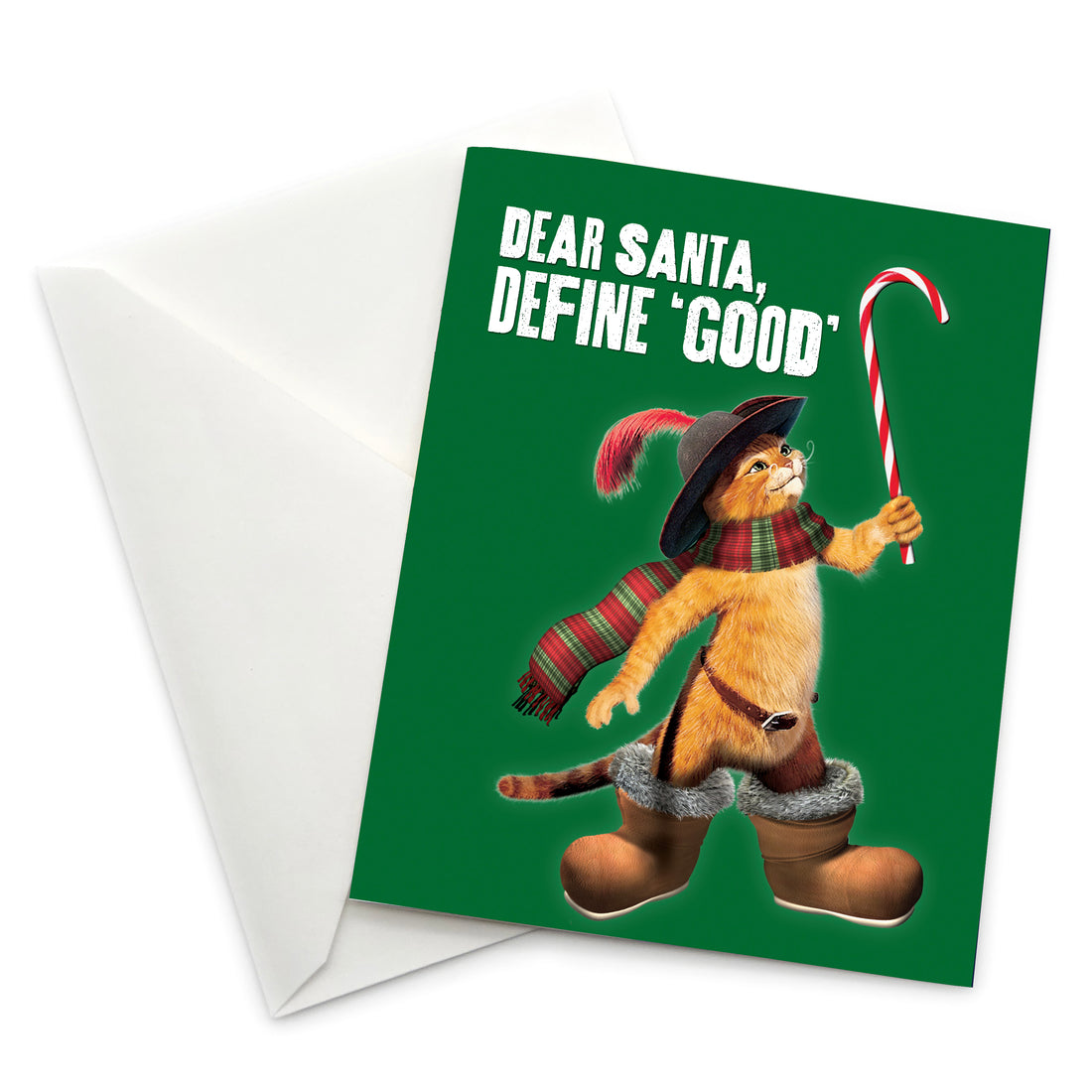 Greeting Card: Shrek, Puss in Boots Dear Santa, Define 'Good' - Pack of 6