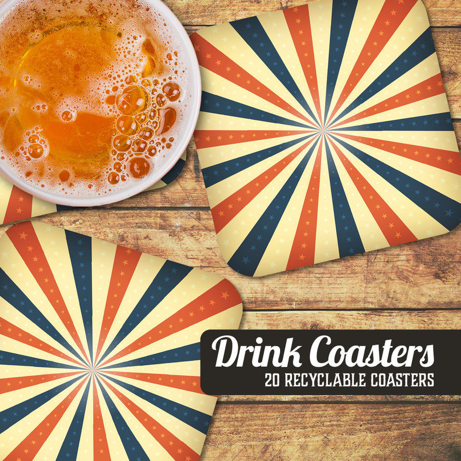 Coaster: Holiday, Red White and Blue Starburst Pattern - Pack of 6