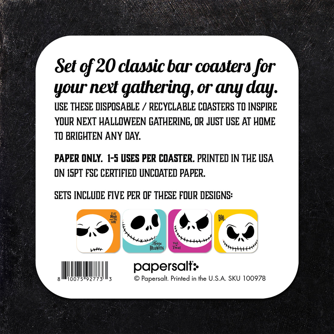 Coaster: Holiday, Halloween Ghost Faces Set - Pack of 6