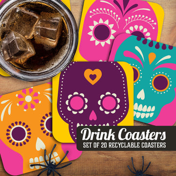 Coaster: Holiday, Day of the Dead Skulls - Pack of 6