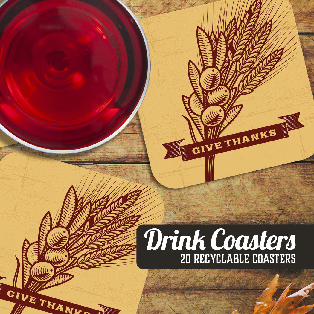 Coaster: Holiday, Thanksgiving Give Thanks - Pack of 6