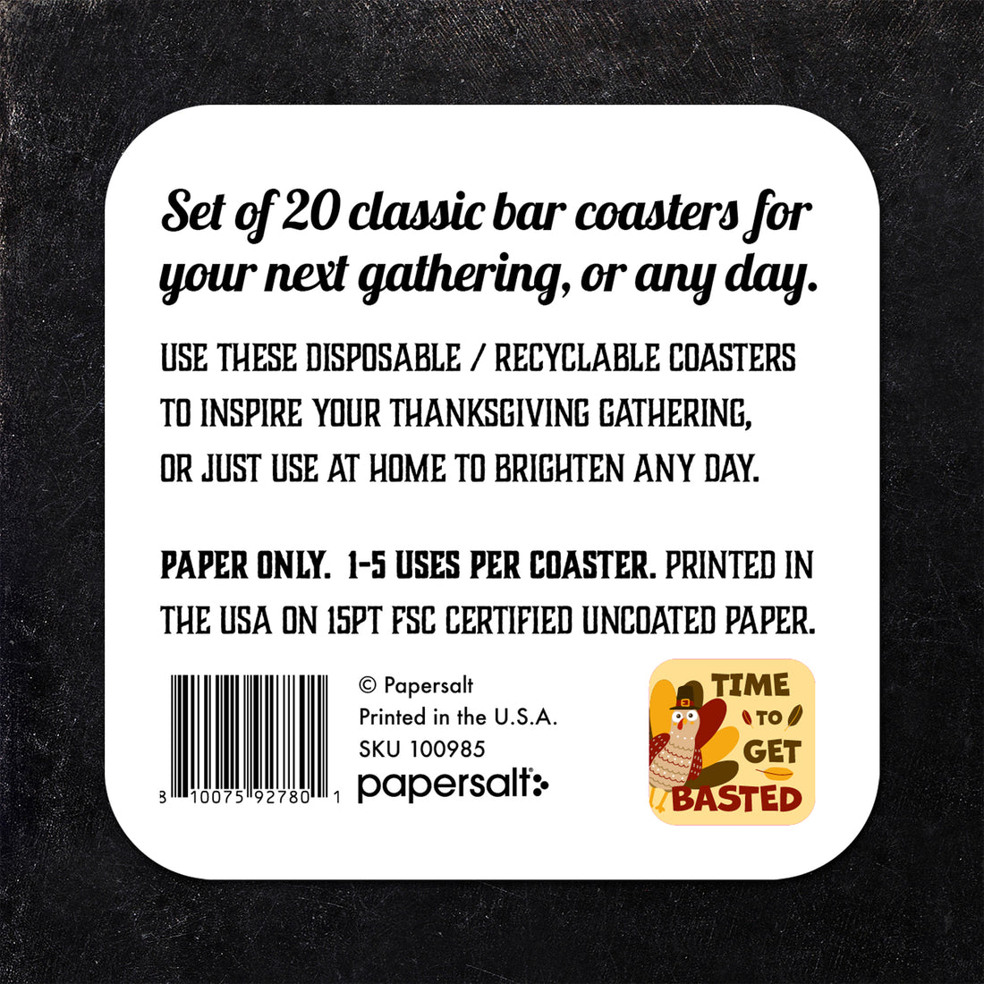 Coaster: Holiday, Thanksgiving Time to Get Basted - Pack of 6