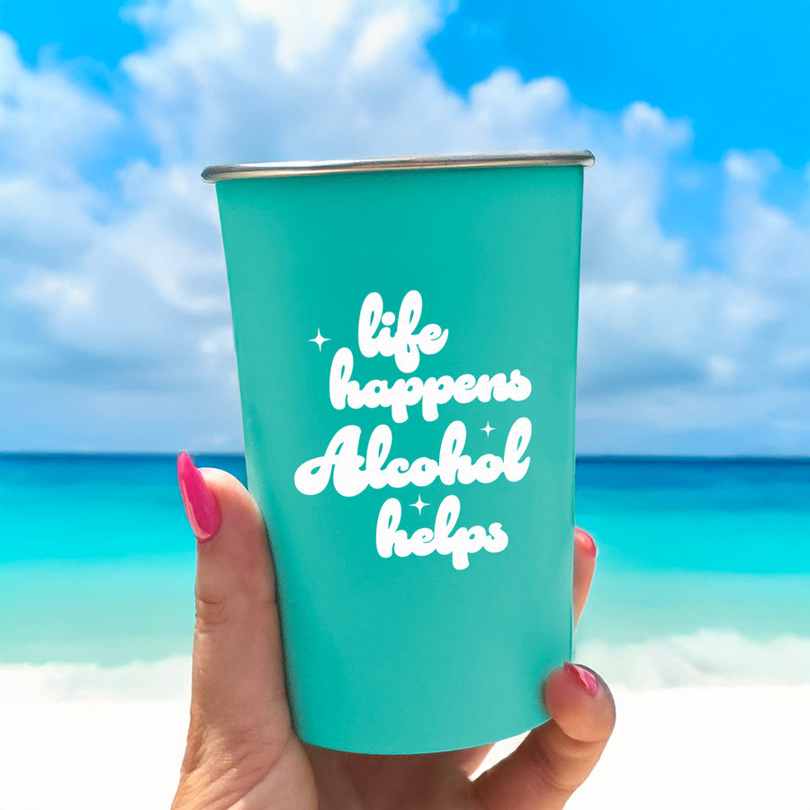 Pint Glass: Salty, Life Happens. Alcohol Helps. - Pack of 6