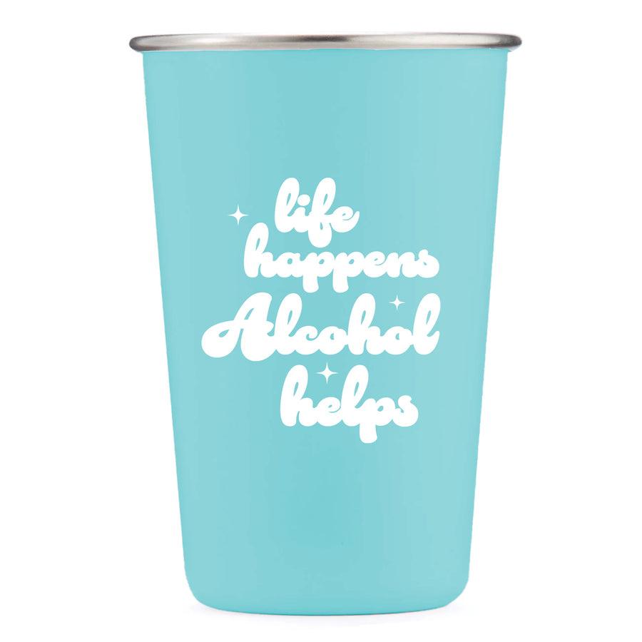 Pint Glass: Salty, Life Happens. Alcohol Helps. - Pack of 6