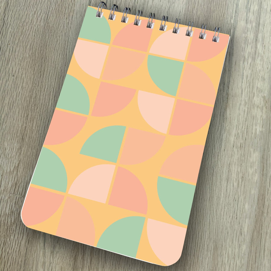 Spiral Top Notepads - Green + Pink Half Circles - Pack of 6