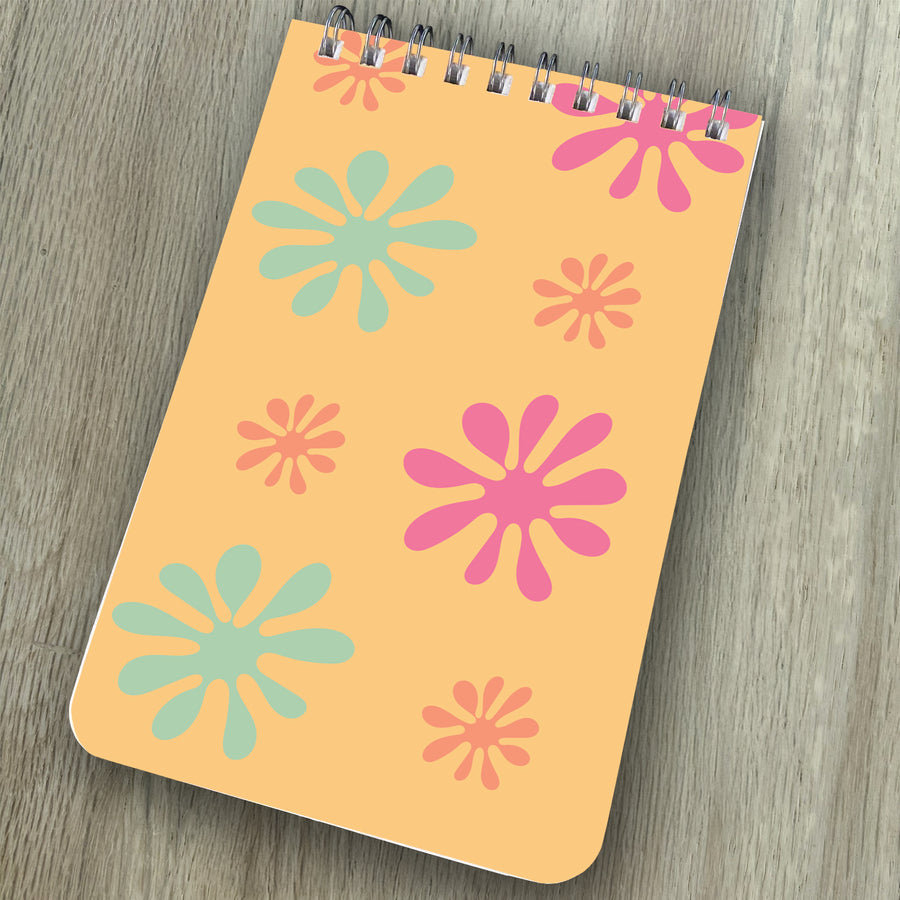 Spiral Top Notepads - Yellow with Multicolor Flowers - Pack of 6