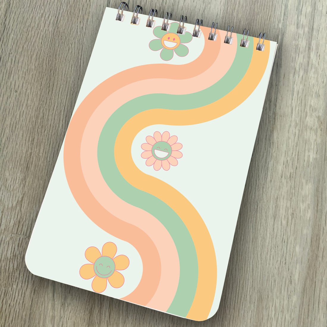 Spiral Top Notepads -Green with Waves & Flowers - Pack of 6