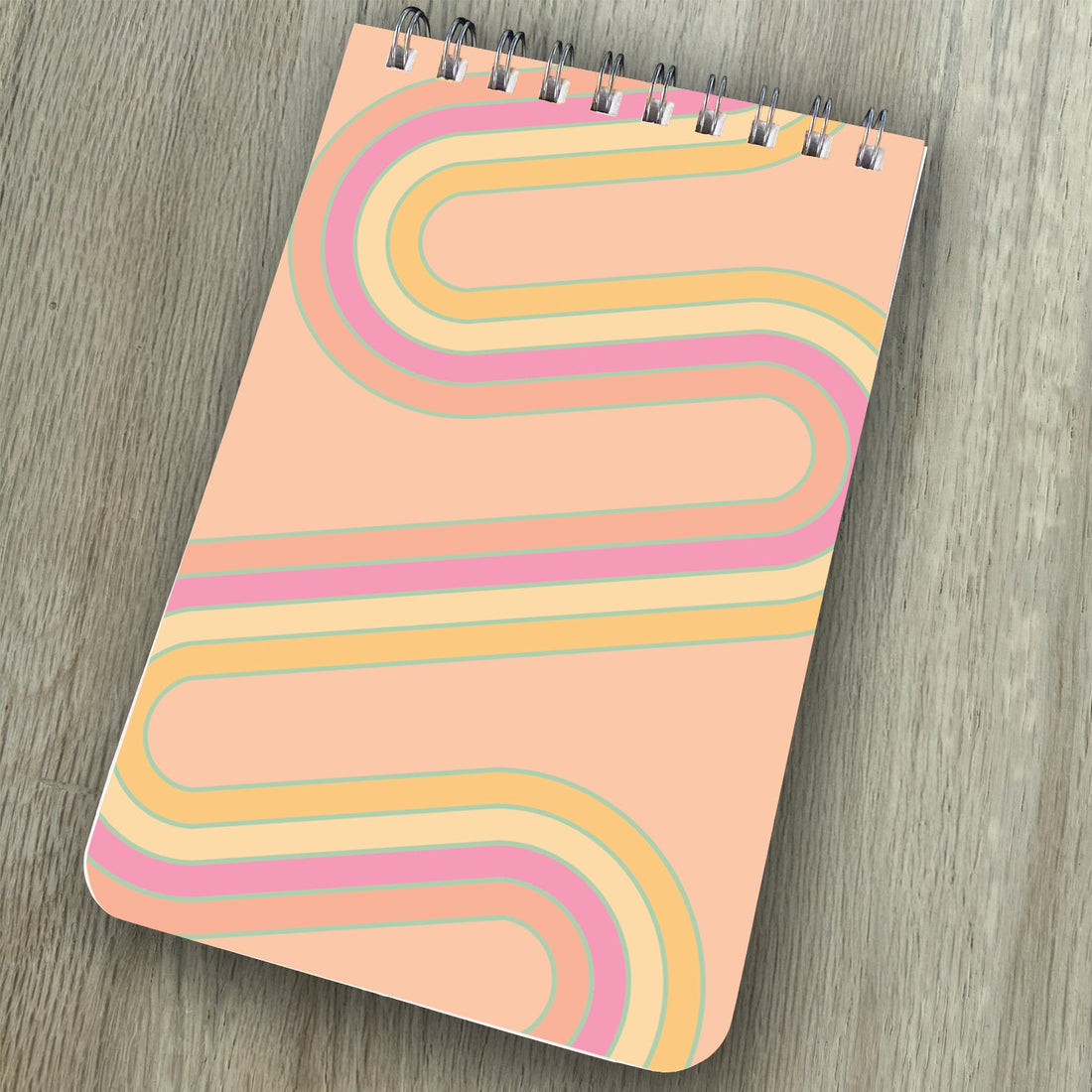 Spiral Top Notepads - Pink with Vertical Waves - Pack of 6