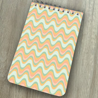 Spiral Top Notepads - Green with Horizontal Waves - Pack of 6