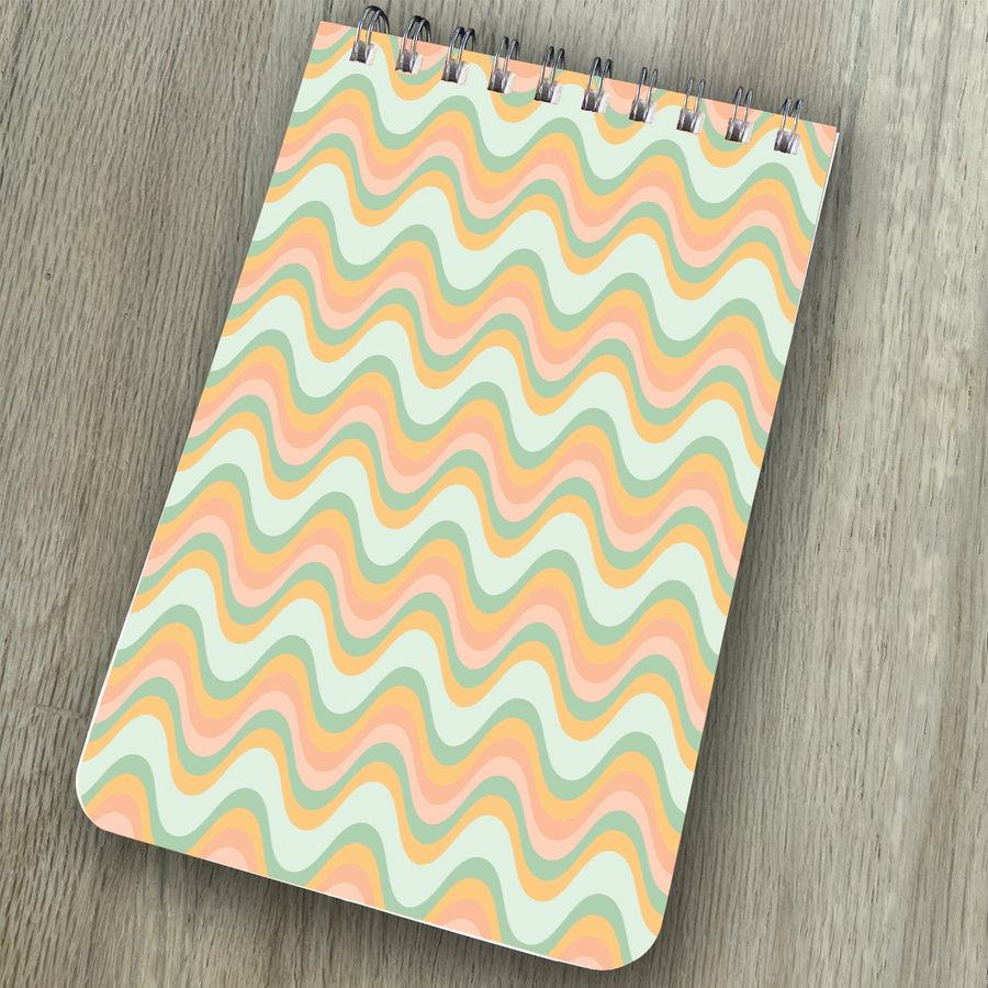 Spiral Top Notepads - Green with Horizontal Waves - Pack of 6