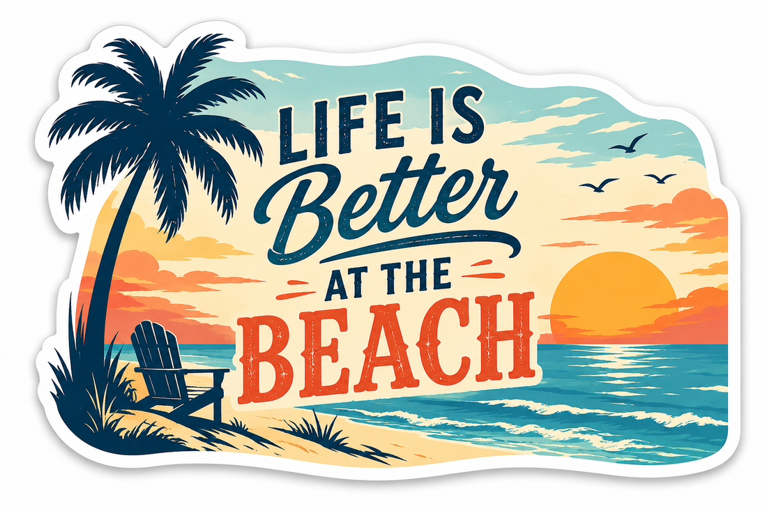 Sticker: Life is Better at the Beach Textured - Pack of 24