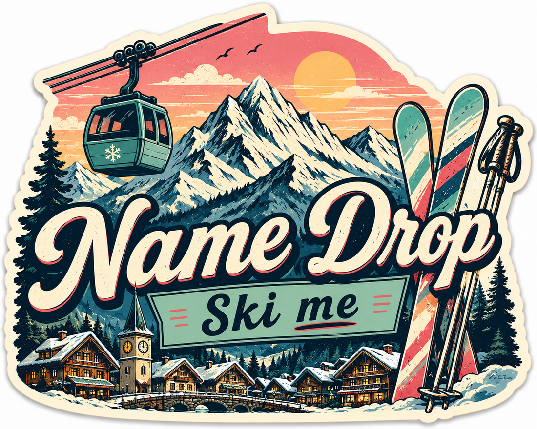 Sticker: Skis Mountain Top - Namedrop - Pack of 24