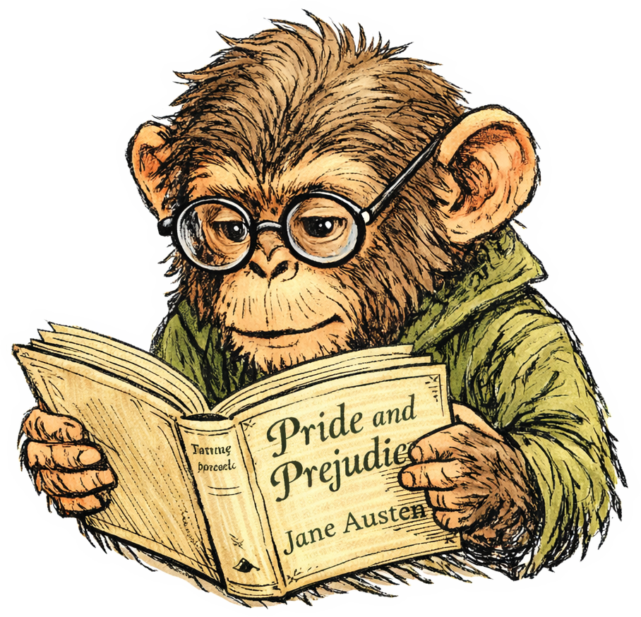 Sticker: Monkey Reads the Classics