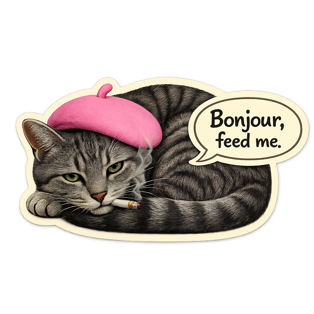 Sticker: Bonjour Feed Me Cat